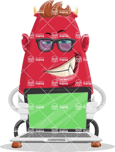 Business Monster Cartoon Character - Business Monster Character with Laptop